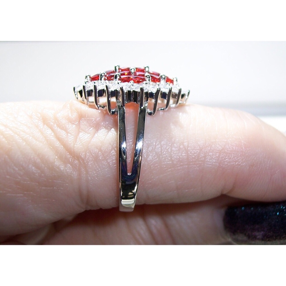 925 STERLING SILVER Simulated Garnet Cubic Zirconia Marquise Ring - Picture 6 of 16